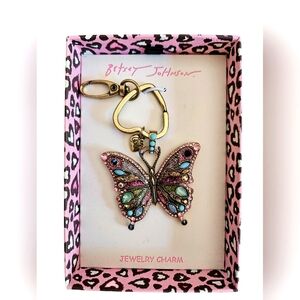 Betsey Johnson Crystal Encrusted Butterfly Jewelry Charm, NEW IN BOX